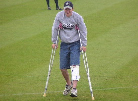 Matt on crutches